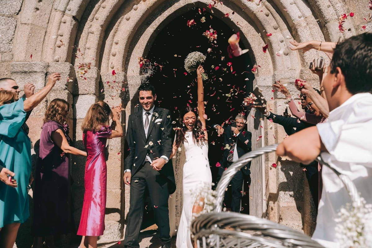 Newlyweds showered with petals