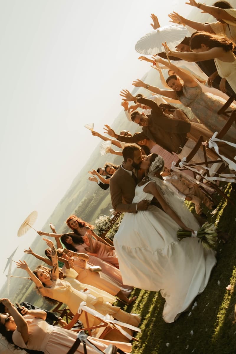 Bride and groom at golden hour